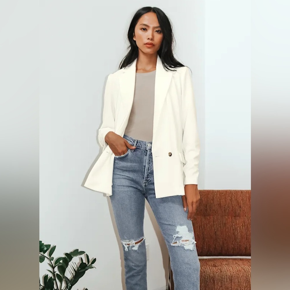 Women’s Tailored Chic White Blazer Size M Old Money Aesthetic